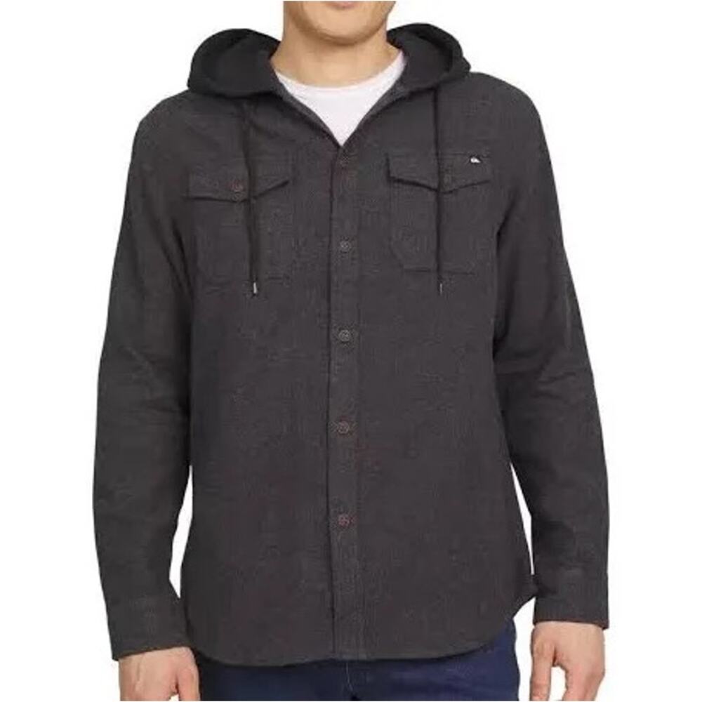 Quiksilver Hooded Button Up Shirt Jacket Gray Flannel Style XL